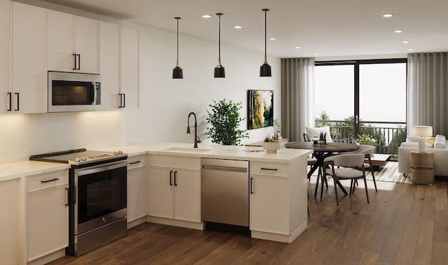 Rendering of kitchen with white cabinetry